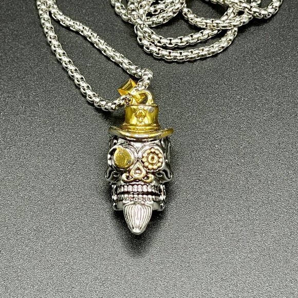 Day of the Dead Sugar Skull Skeleton Gambler Top Hat Necklace / Pendant #867 - Picture 11 of 15
